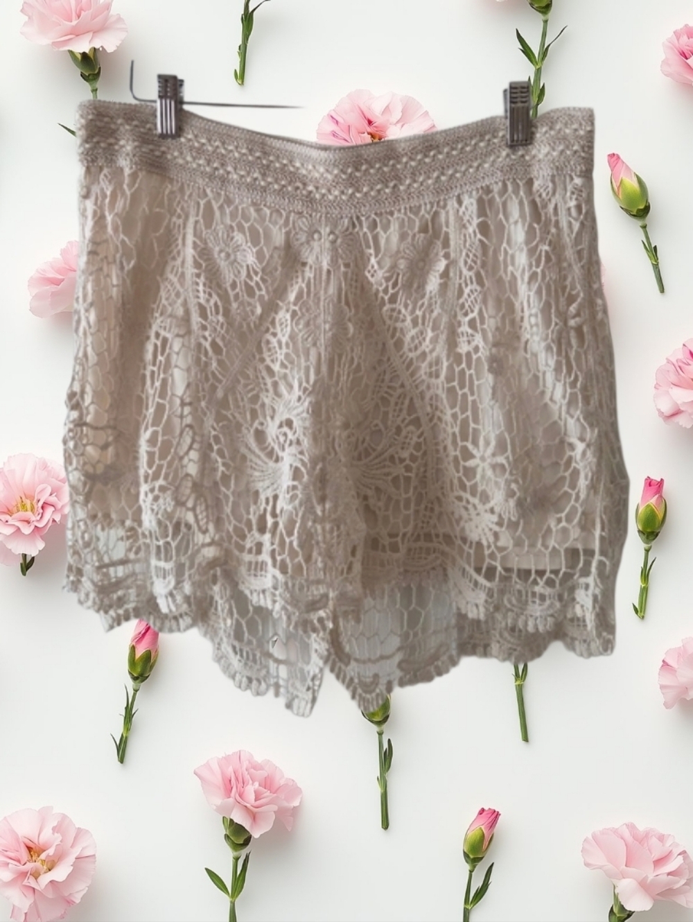 Cream Crochet Shorts